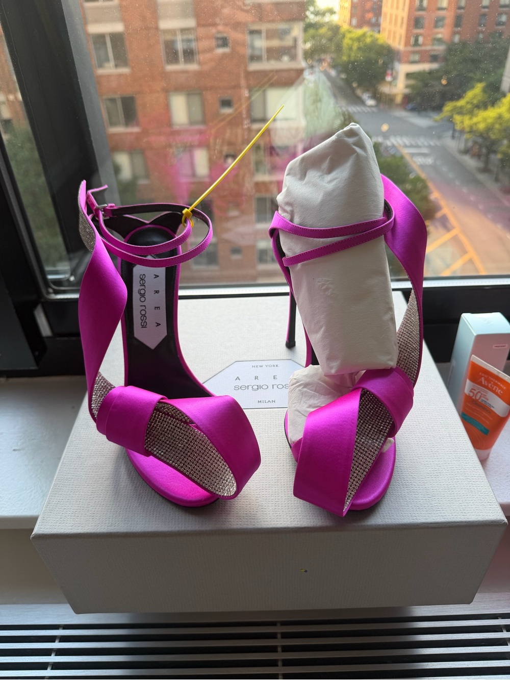 Sergio Rossi Fuchsia Satin Crystal-Strap Stiletto Sandals